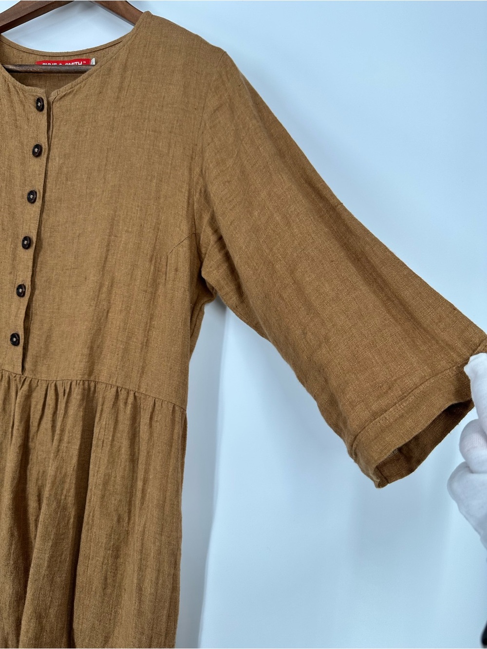 PYNE & SMITH European Flax Linen No.14 Full Length Pocket Dress Caramel Size L - Picture 6 of 16